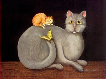 猫と蝶 Oil Paintings